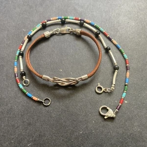 Sterling Silver 925 Lot Bracelet A9 Navajo Turquoise Taxco Square Knot Ankle Mom - Picture 1 of 10
