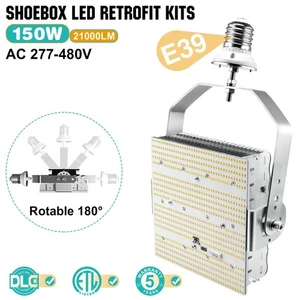 480V 150W LED Shoebox Replacement Light Commercial Outdoor Retrofit Pole Fixture - Picture 1 of 10