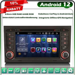 Radio Coche 8 Núcleos 64GB Android 14 AUDI A4 S4 RS4 RNS-E SEAT EXEO DAB+OBD DVD WiFi - Imagen 1 de 12