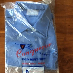 NOS Vintage Sears Conqueror Union Made Button Up Shirt Men Medium Light Blue - Picture 1 of 6