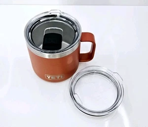Yeti Rambler 14 oz Matte Orange Stainless Mug + Extra Lid - Picture 1 of 9
