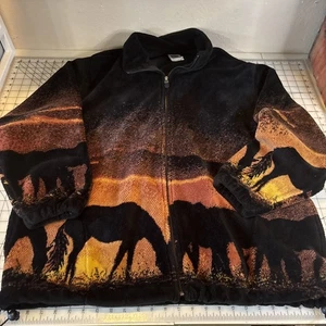 Vintage 90er Fleecejacke Wild Horses XL ART Unlimited USA All Over Print Deep Pile - Bild 1 von 16