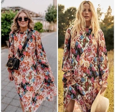 Vestido Anthropologie Shara Floral Plisado Estampado Midi Talla M Foto 1 de 4