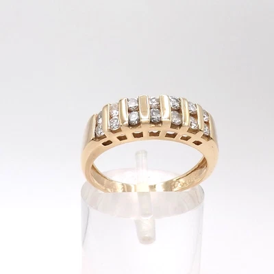 14k Gold Natural Diamond Double Row Bar Setting Wedding Band Anniversary Ring - Image 1 of 4