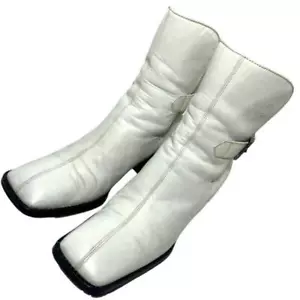 Chanel Square Toe Boots White Leather With Buckle Size 36.5 US Abt6.5 Women - Picture 1 of 24