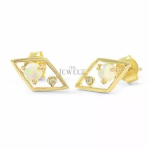 Ohrringe 14 Karat Gold VS/F-G Diamant und Opal Edelstein Rautenform - The Jewelz - Bild 1 von 3