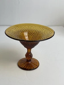 Indiana Glass Amber Diamond Point Compote Pattern Flare Candy Dish Bowl Vintage - Picture 1 of 6