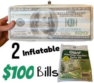 2 Jumbo Inflatable $100 Hundred Dollar Money Bills ~ Party Gag Joke Toy Favors - Picture 1 of 10