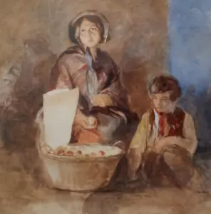 "The Apple Seller". 19th Century Framed Watercolour. British School. - Picture 1 of 7