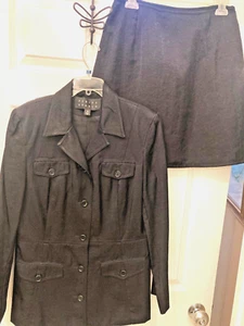 Vintage Finity 2Pc Mini Skirt Suit Set Black Safari Style Career Blazer Size 10 - Picture 1 of 5