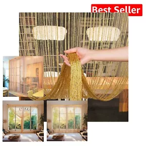 Tailorable Gold String Curtain Panels 118 x 100 Inches for Classic Home Decor - Picture 1 of 8