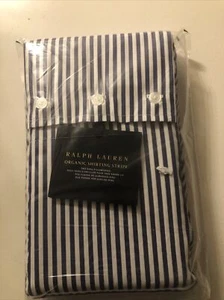 Ralph Lauren Organic Shirting Stripe KING Pillowcases $215 Navy/White - Picture 1 of 6