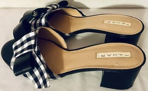 TAHARI Danbury Womens Open Toe Mules Slide Sandals Black Plaid Checked US Sz 8.5 - Picture 1 of 12