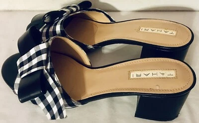 TAHARI Danbury Womens Open Toe Mules Slide Sandals Black Plaid Checked US Sz 8.5 - Image 1 of 4
