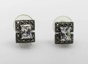Kristall und Marasite Sterlingsilber Ohrstecker, signiert 925A - Bild 1 von 3