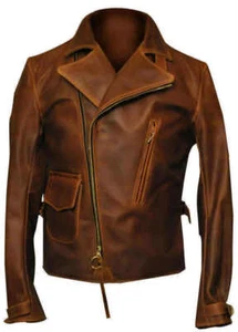 Chaqueta de cuero real de motociclista marrón envejecido Capitán América Los Primeros Vengadores - Imagen 1 de 4