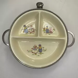 Vintage Excello Divided Baby Plate Dish Hot Water Warming Child MCM Nursery Deco - Picture 1 of 17