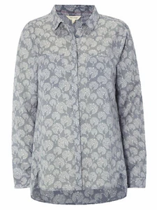 Ex White Stuff blue ceramic peacock print shirt blouse cotton top - Picture 1 of 1