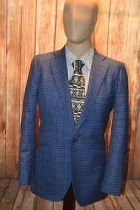 Tom James-EH Men Blue Check Wool Partial Lining Daul Vent Sports Coat Sz 36SH - Picture 1 of 12