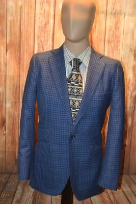 Tom James-EH Men Blue Check Wool Partial Lining Daul Vent Sports Coat Sz 36SH - Image 1 of 4