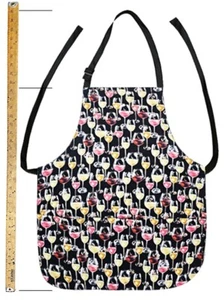 US HANDMADE 2 IN 1 SCHÜRZE MIT "WEINGLAS" MUSTER BAUMWOLLSTOFF, WENDBAR - Bild 1 von 4