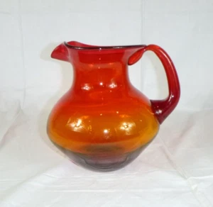 Vtg 60s Mid Century Blenko Tangerine Orange Red Pitcher 668L 8.25" - Picture 1 of 7