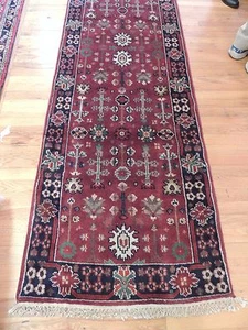 2x19, 3x20 RARE LONG Lovely Indian Runner Oriental Area Rug Burgundy Red - Picture 1 of 4