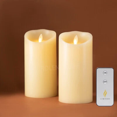 Набор из 2 беспламенных восковых свечей Luminara с пультом дистанционного управления на батарейках цвет слоновой кости - Изображение 1 из 4
