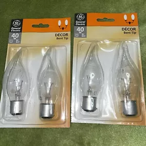 GE 40W Decor Bent Tip Bulbs ... BC B22 Clear. X 4 Bulbs. - Picture 1 of 2