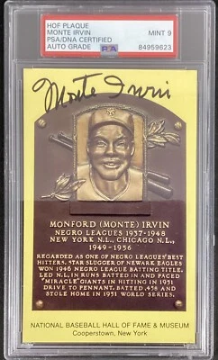 Monte Irvin Signed Plaque Postcard Gold Yellow Giants Autograph PSA/DNA Mint 9 - Image 1 of 3
