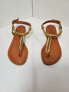 Petalia Girls Gold Slingback Strap Cutout Thong Sandals 13 Kids - Picture 1 of 4