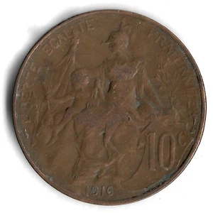 *Madrid Mint* 1916 France 10 Centimes World Coin - KM# 843 (b) - Picture 1 of 2