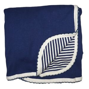 New Mud Pie Cotton Baby Blanket Navy Blue White Stripe Receiving Girl 25x28 NWOT