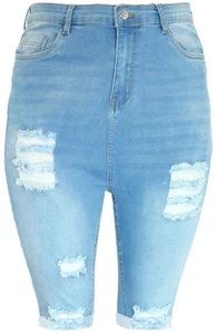 Rip Fray Hochhaus Stretch Denim Jeans Shorts dünne Kontur Passform Mädchen Damen - Bild 1 von 3