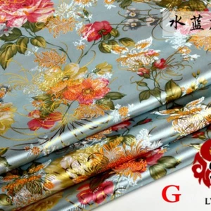 Chinese Peony Satin Jacquard Brocade Flower Fabric Costume Upholstery By Metre - Picture 1 of 24