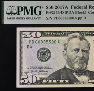 2017A $50 Federal Reserve Note PMG 35 - Fancy Serial Number 00335500 - Picture 1 of 3