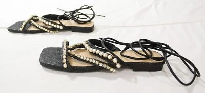 Sandalias de gladiador Tosca Blu para mujer con tachuelas punta cuadrada LB3 negras talla US:8 EU:39 Foto 1 de 4