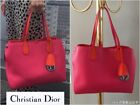 Authentic Christian Dior rare pink x orange open bar tote bag leather from Japan