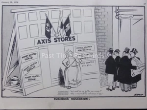 PRE WW2 AXIS STORES, BUSINESS RECESSION 1938 Lows Political Parade BLIMP Cartoon - Bild 1 von 3