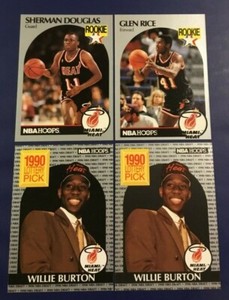 1990-1991 Hoops #164 #168 #398 WILLIE BURTON x 2, GLEN RICE,DOUGLAS ROOKIE Lot 4