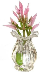 Dolls House Pink Flowers in Clear Vase Miniature Garden Accessory 1:12 Scale - Picture 1 of 8