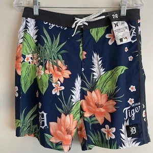 Mens MLB Detroit Tigers Sz 28 Blue Hurley X Surf Volley Tropics 18”L Swim Shorts - Picture 1 of 7