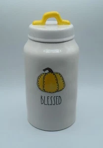 RAE DUNN MAGENTA PUMPKIN THANKSGIVING FARMHOUSE CANISTER STORAGE JAR 10" BLESSED - Picture 1 of 8