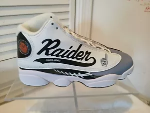 Oakland Raiders NFL, uomo, taglia 9,5 M, bianco, nero sneakers alte, scarpe, calcio - Foto 1 di 9