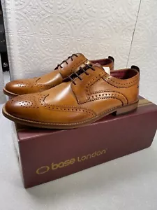 New MENS BASE LONDON TAN MOTIF LEATHER SHOES BROGUE Washed Tan Sz 9 - Picture 1 of 7