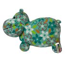 Peluche hippopotame multicolore mod fleurs bleu sarcelle 16 pouces propre