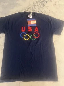 Neu Vintage USA Olympiade besticktes T-Shirt Einzelnaht Medium Unisex  - Bild 1 von 7