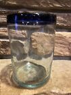 Mexican Hand Blown Large Glass Tumbler Cobalt Blue Rim 5"  Pinched