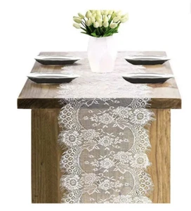 30x120 Inch White Classy Lace Table Runner/Overlay Floral Pattern Set Of 2 - Picture 1 of 4