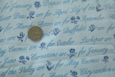 56" x 44W Concord Quilt Cotton Fabric Pastel Blue Text Floral Cottage Tonal - Image 1 of 4